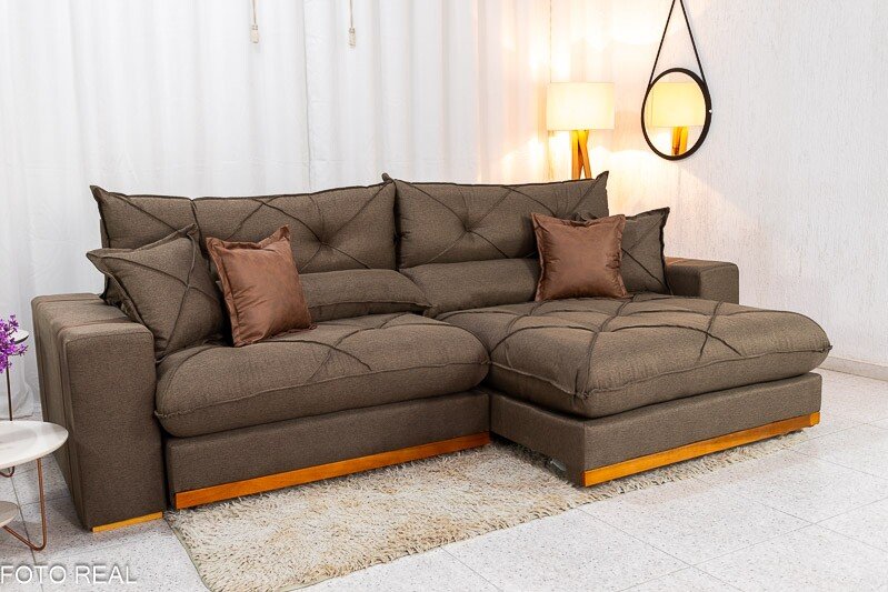Sofá Retrátil Reclinável Gran Bello 2.90m Linho Marrom - Molas Ensacadas