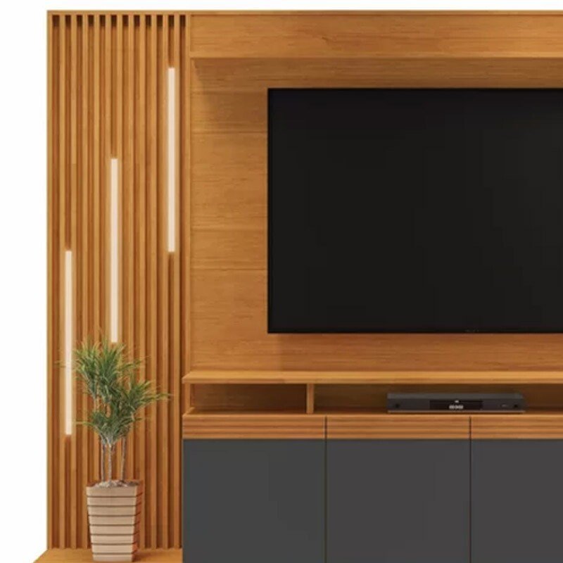 Home Absoluto Larg. 2.00m Cinamomo/Grafite Ripado C/ Led para TV até 65" - JCM - Imagem 4