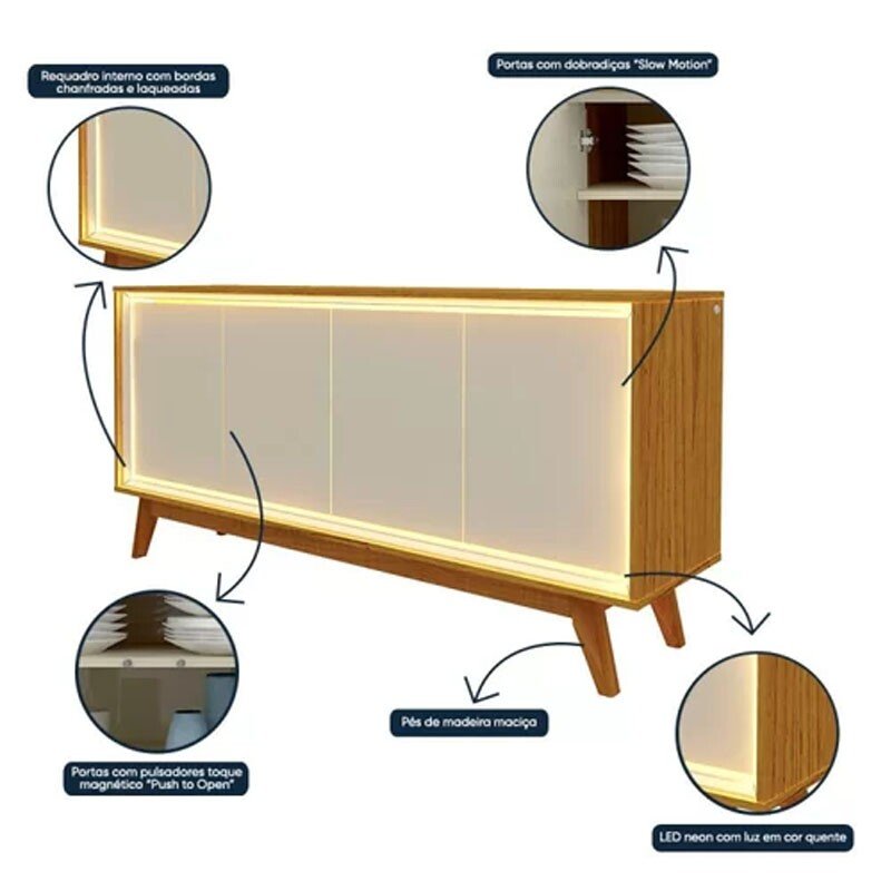 Buffet Requinte Naturale/Off com LED Larg. 1.60m - Gelius - Imagem 3