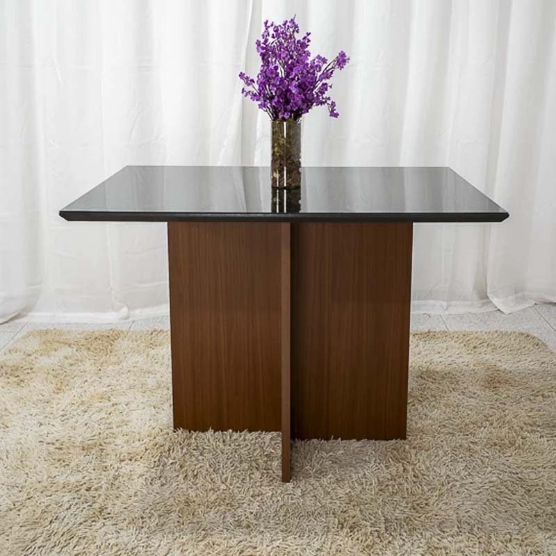 Mesa Jantar Helo 120×90 Tampo Vidro Preto/Base Mel - Poliman - Imagem 3