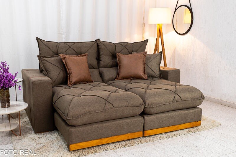 Sofá Retrátil Reclinável Gran Bello 2.00m Linho Marrom - Molas Ensacadas - Imagem 2