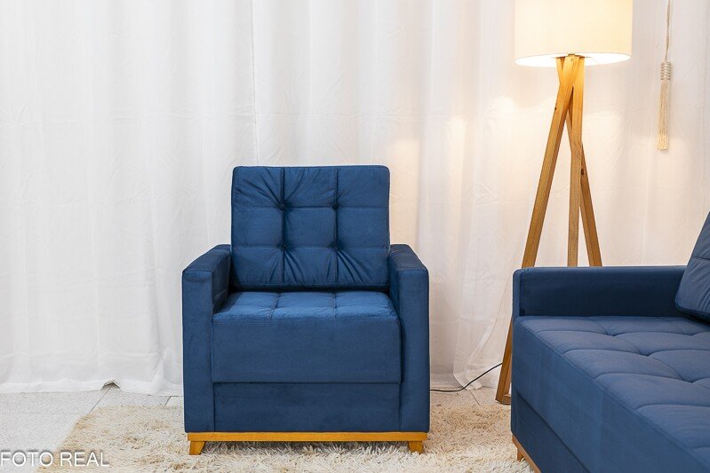 Sofá Áustria 3 Lugares + Poltrona Áustria Veludo Azul A16 - Imagem 4