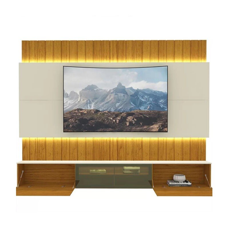 Home Suspenso Soberano Larg. 2.60m Nature/Off Reflecta C/ Led Ripado 100% MDF para TV até 85" - Gelius - Imagem 2