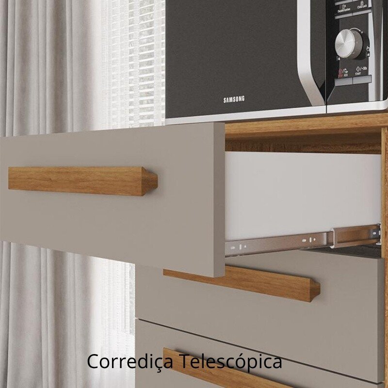 Armário Cozinha Acácia Larg. 2.18m Cinamomo/Off 8 Portas 2 Gavetas - Sallêto - Imagem 4