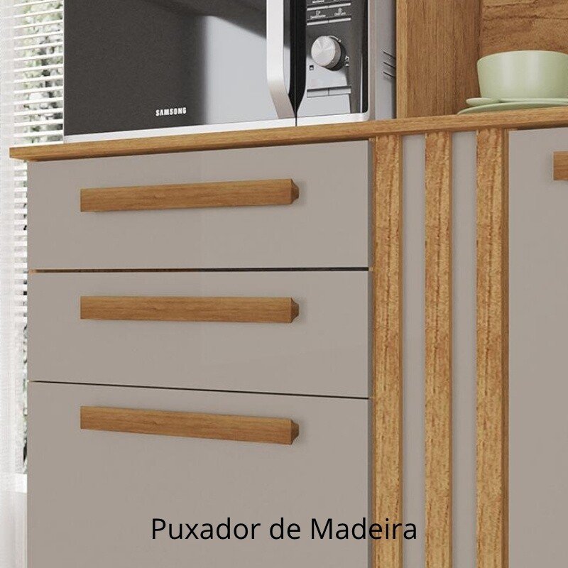 Armário Cozinha Acácia Larg. 2.18m Cinamomo/Off 8 Portas 2 Gavetas - Sallêto - Imagem 6