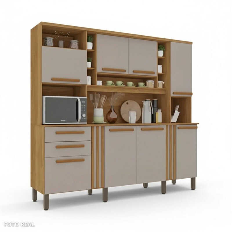 Armário Cozinha Acácia Larg. 2.18m Cinamomo/Off 8 Portas 2 Gavetas - Sallêto