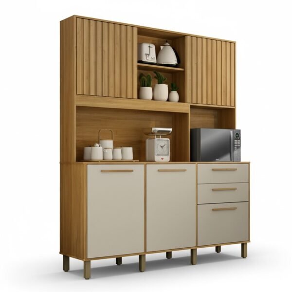 Armário Cozinha Diamante Larg. 1.63m Cinamomo/Off 5 Portas 2 Gavetas - Valdemoveis