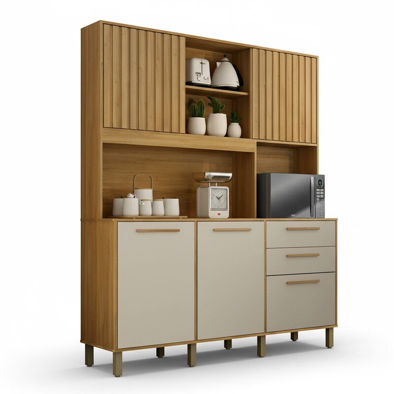 Armário Cozinha Diamante Larg. 1.63m Cinamomo/Off 5 Portas 2 Gavetas - Valdemoveis