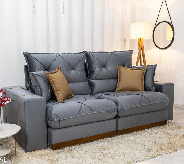 Sofá Retrátil Reclinável Gran Bello 2.00m Veludo Cinza - Molas Ensacadas