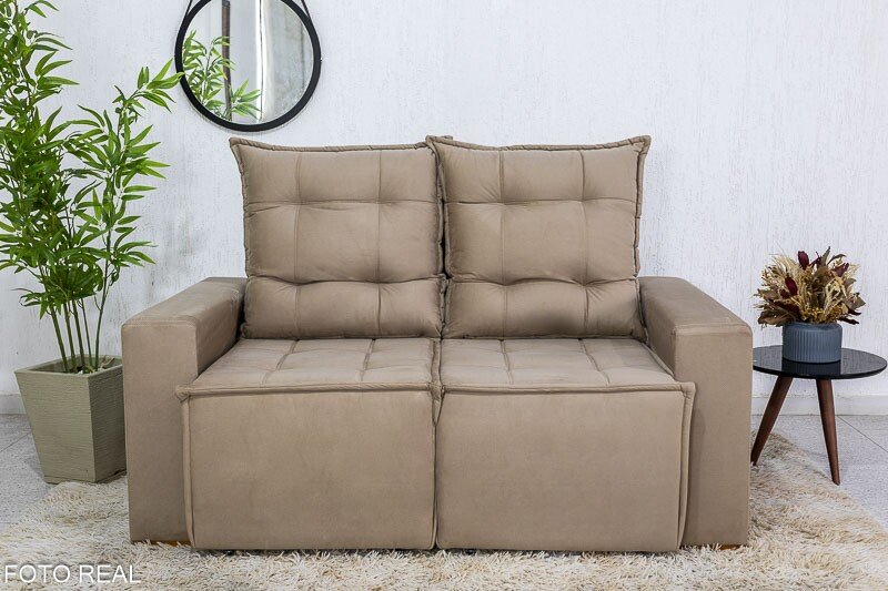 Sofá Retrátil Reclinável Rafaela 1.40m Veludinho Bege B09 - Imagem 5