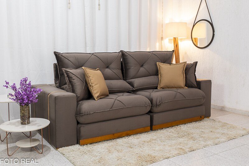 Sofá Retrátil Reclinável Gran Bello 2.50m Veludo Marrom 19 - Molas Ensacadas Pocket - Imagem 3