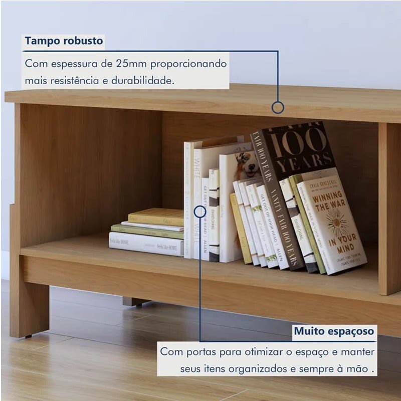 Rack Bancada Ouro Preto Larg. 1.64m Cinamomo/Off C/Detalhe Frisado para TV até 65" - Valdemóveis - Imagem 5