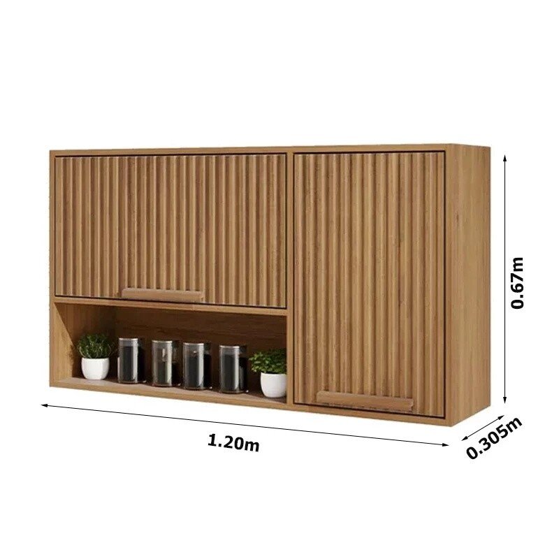 Balcão Flórida 3 Portas 2 Gavetas Larg. 1.20m + Armário Aéreo Florida 2 Portas Larg. 1.20m Ripado Cinamomo/Off - Sallêto - Imagem 4