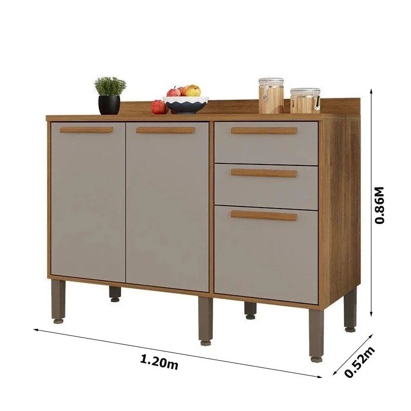 Balcão Flórida 3 Portas 2 Gavetas Larg. 1.20m + Armário Aéreo Florida 2 Portas Larg. 1.20m Ripado Cinamomo/Off - Sallêto - Imagem 5