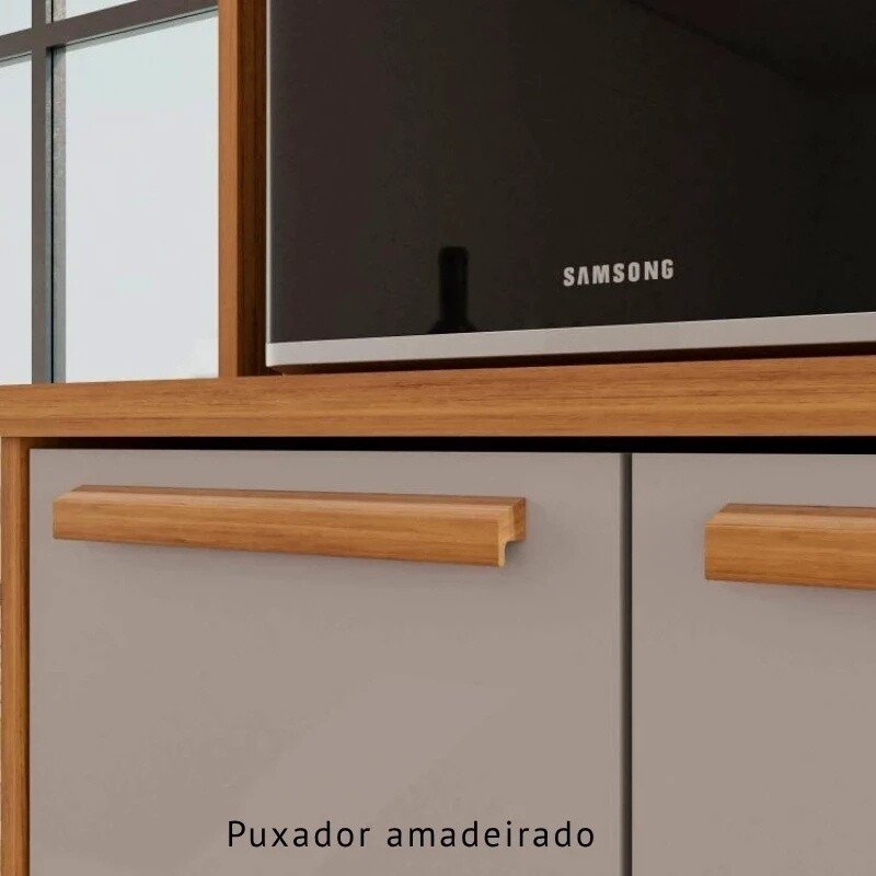 Balcão Flórida 3 Portas 2 Gavetas Larg. 1.20m + Armário Aéreo Florida 2 Portas Larg. 1.20m Ripado Cinamomo/Off - Sallêto - Imagem 6