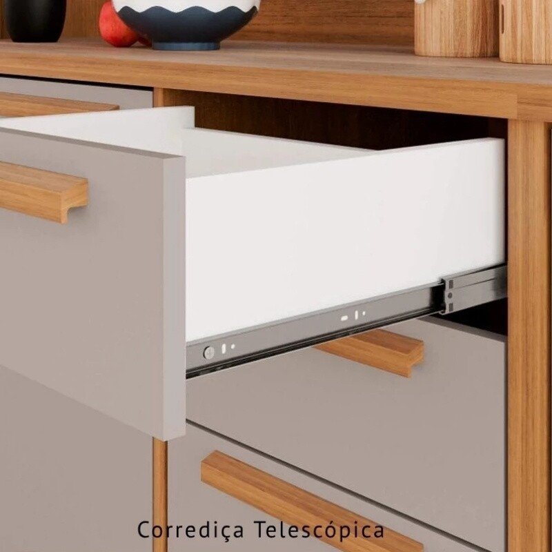 Balcão Flórida 3 Portas 2 Gavetas Larg. 1.20m + Armário Aéreo Florida 2 Portas Larg. 1.20m Ripado Cinamomo/Off - Sallêto - Imagem 8