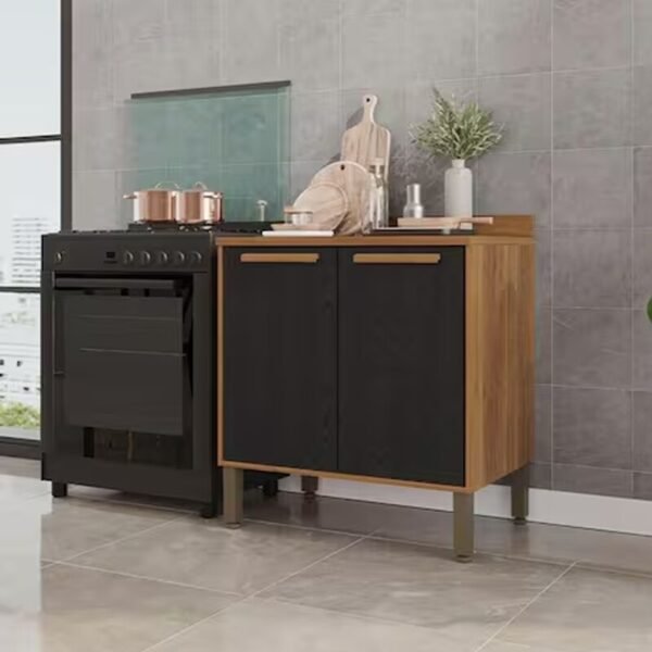 Balcão Flórida Larg. 0.80m Cinamomo/Preto 2 Portas - Sallêto