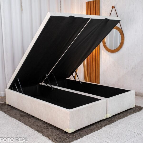 Box Baú Queen Bipartido Prime Confort 158x198x45 Korino Linho Palha Blindado - Issacar