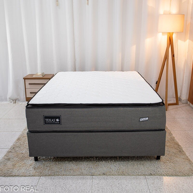 Box Casal Universal Linho Grafite + Colchão Casal Texas 138x188x69 Molas BlueWave - Gazin - Imagem 2