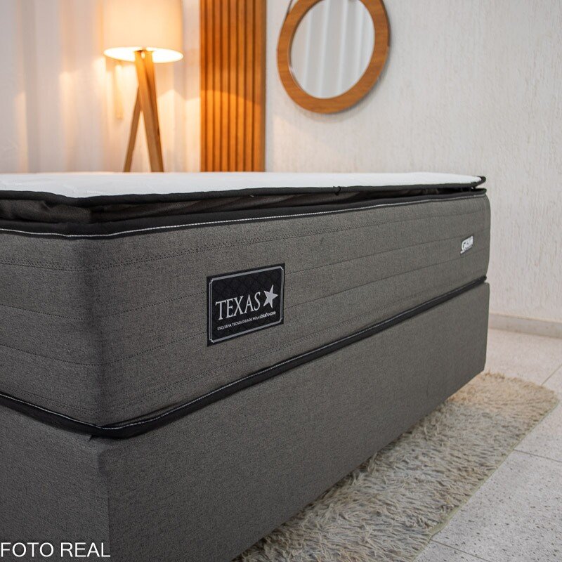 Box Casal Universal Linho Grafite + Colchão Casal Texas 138x188x69 Molas BlueWave - Gazin - Imagem 3