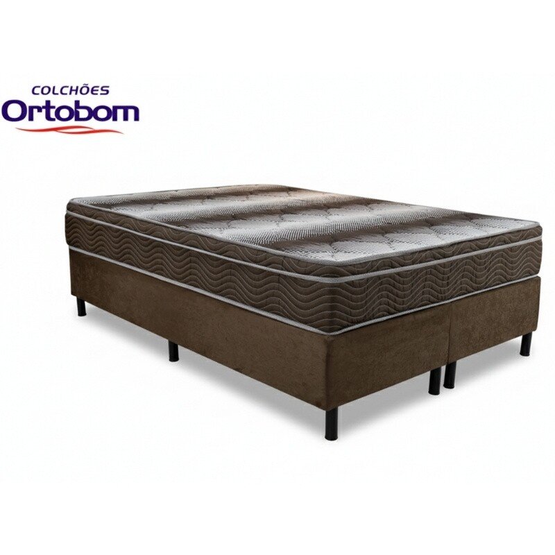 Box Casal Bipartida Sued Marrom + Colchão Casal Ortopédico Light 138x188x63 - Ortobom | Suporta até 260kg