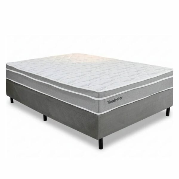 Box Casal Sued Cinza Ortobel + Colchão Casal Tiradentes Linho Cinza 138x188x61 Molas Ensacadas | Suporta até 220kg