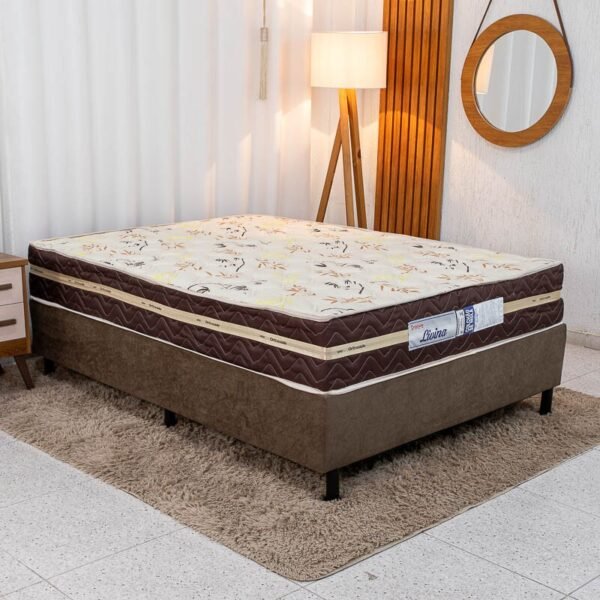 Box Casal Sued Marrom Nosso Sonho + Colchão Casal Livina Molas Ensacadas 138x188x62 Orthoside | Suporta até 220kg