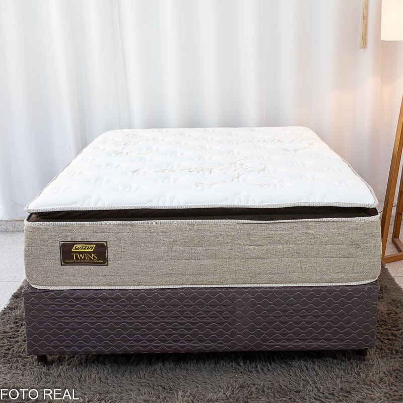 Box Casal Universal Marrom Bordado + Colchão Casal Twins 138x188x71 Molas BlueWave - Gazin | Suporta até 290kg - Imagem 3