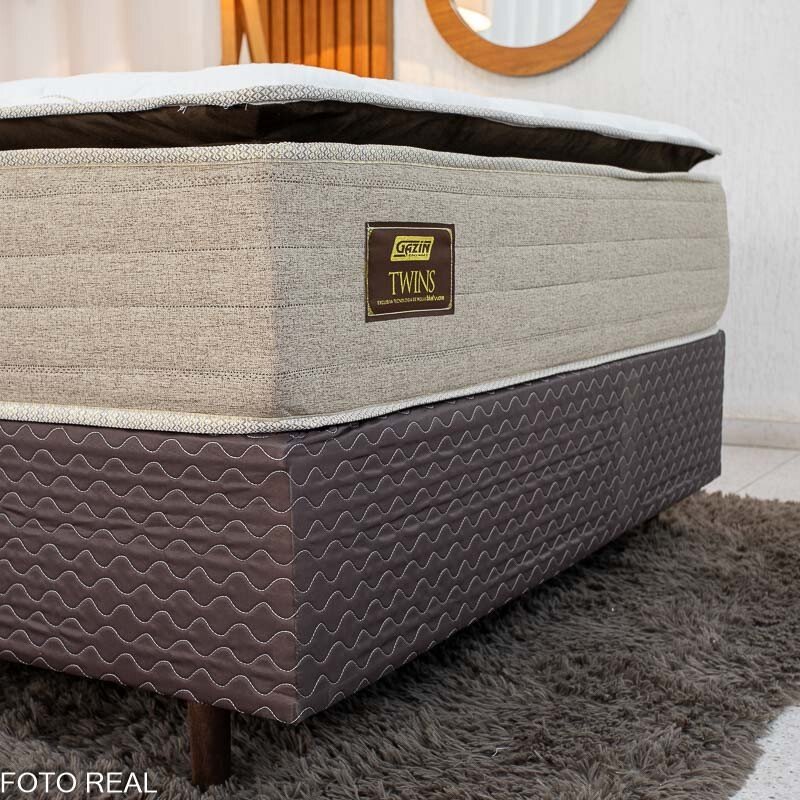 Box Casal Universal Marrom Bordado + Colchão Casal Twins 138x188x71 Molas BlueWave - Gazin | Suporta até 290kg - Imagem 4