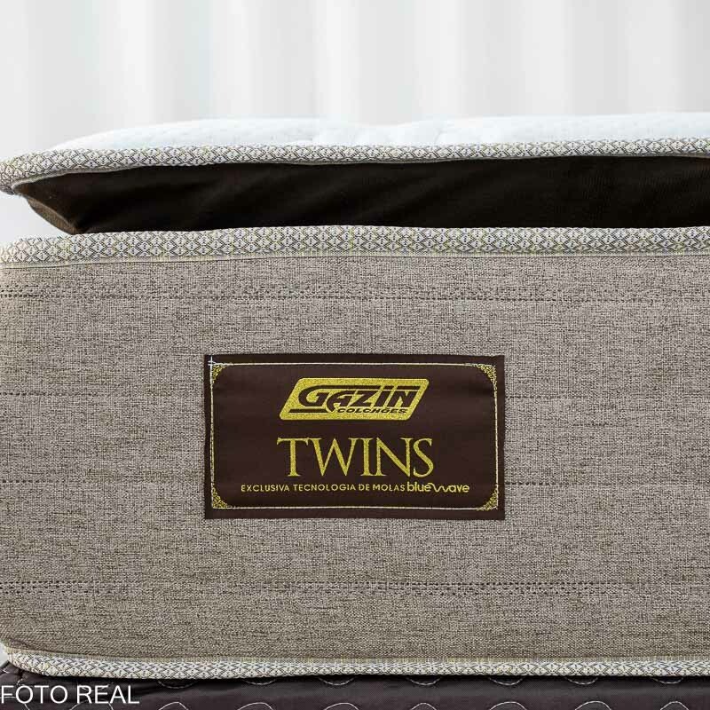 Box Casal Universal Marrom Bordado + Colchão Casal Twins 138x188x71 Molas BlueWave - Gazin | Suporta até 290kg - Imagem 5