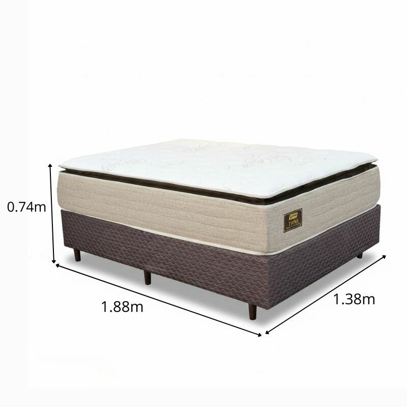 Box Casal Universal Marrom Bordado + Colchão Casal Twins 138x188x71 Molas BlueWave - Gazin | Suporta até 290kg - Imagem 2