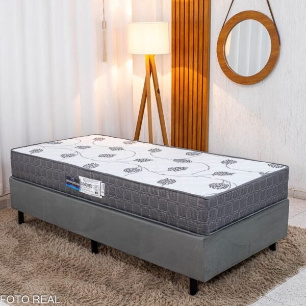 Box Solteiro Sued Cinza Ortobel + Colchão Solteiro Orthoclínico 88x188x57 Ortopédico D45 - Orthoprime | Suporta até 130kg