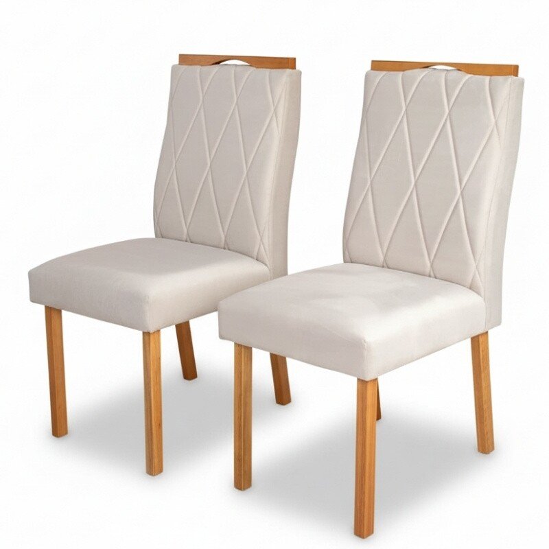 2 Cadeiras Lisboa Bege 512 Madeira Maciça Art Assento - Entregue Montada