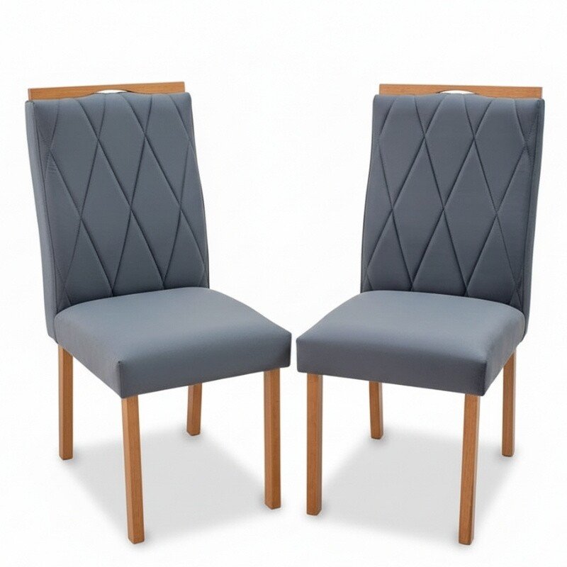 2 Cadeiras Lisboa Cinza 507 Madeira Maciça Art Assento - Entregue Montada