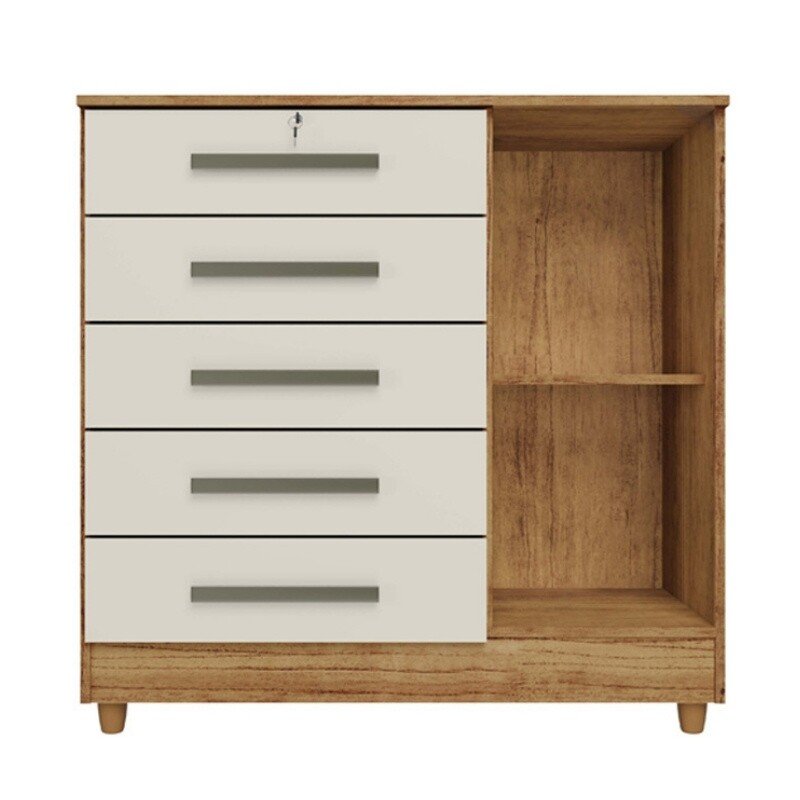 Cômoda Vitória com 5 Gavetas e 1 Porta Cedro/Areia com Pés Rud Rack - Imagem 2