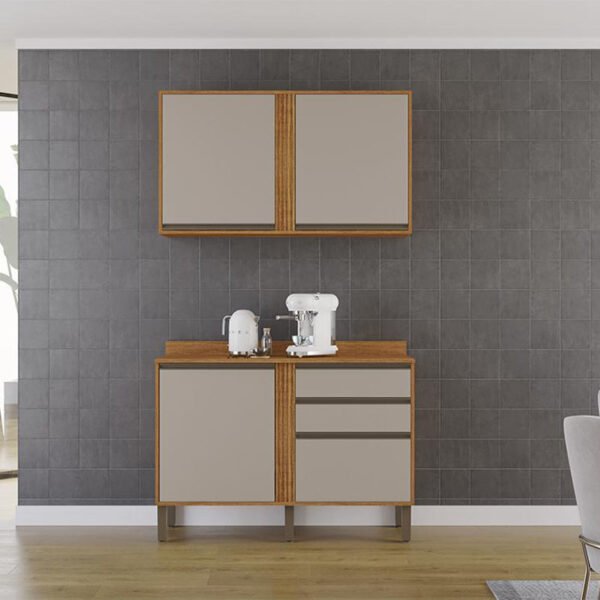 Balcão Pérola Cinamomo/Off 1.20m + Aéreo Pérola 2 Portas Cinamomo/Off 1.20m - Sallêto