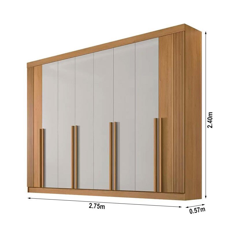 Roupeiro Casal Daymond Cinamomo/Off 8 Portas 8 Gavetas Detalhe Ripado 100% MDF Larg. 2.75m - D' Doro - Imagem 6