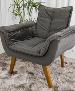 Poltrona Pérola Base Fixa Veludo Cinza