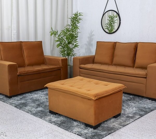 Sofá 3 e 2 lugares França com Puff Veludo Terracota A62