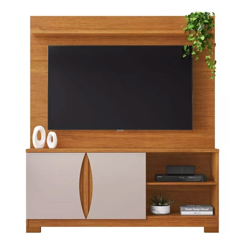 Home União Candian Larg. 1.36m Cinamomo/Off Detalhe Ripado para TV até 56" - JCM - Imagem 3