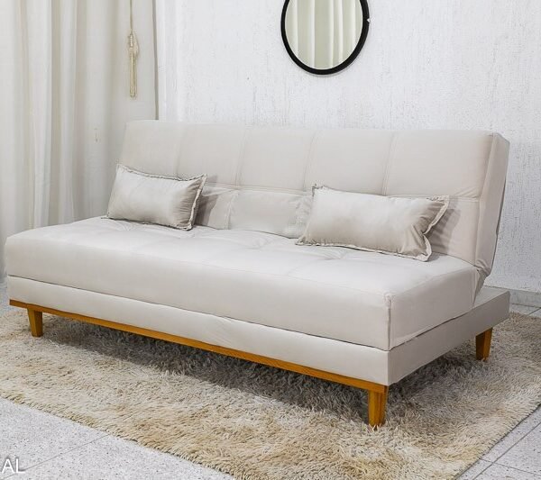 Sofá Cama Madrid Veludo Bege 2269 Larg. 1.80m - Molas Bonnel