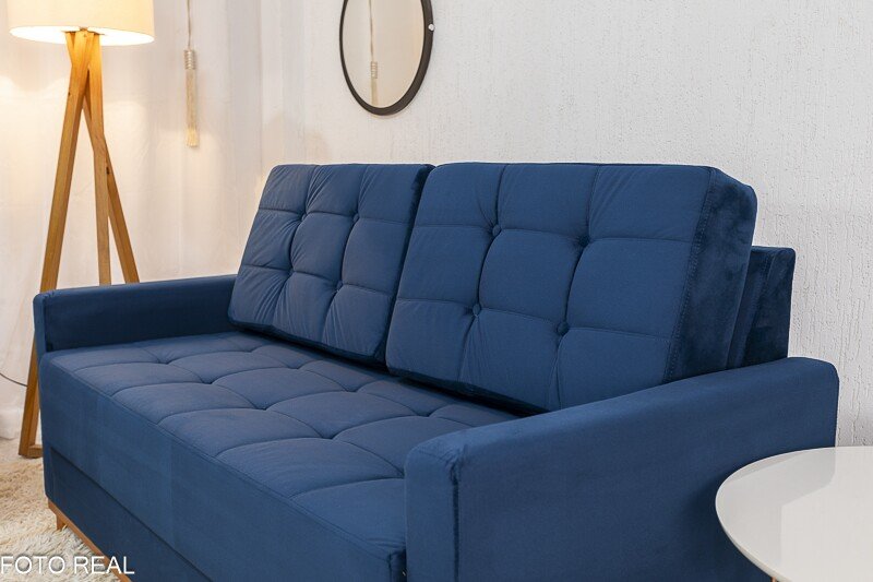 Sofá Áustria 3 Lugares + Poltrona Áustria Veludo Azul A16 - Imagem 3