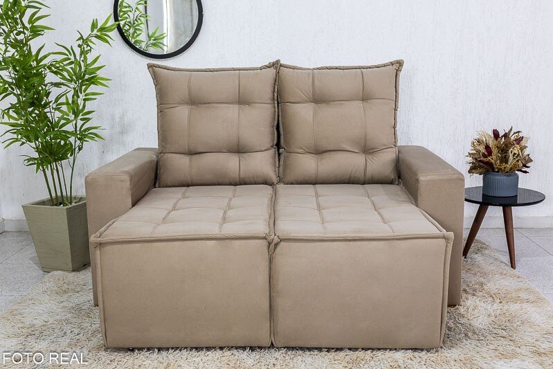 Sofá Retrátil Reclinável Rafaela 1.60m Veludinho Bege B09 - Imagem 4