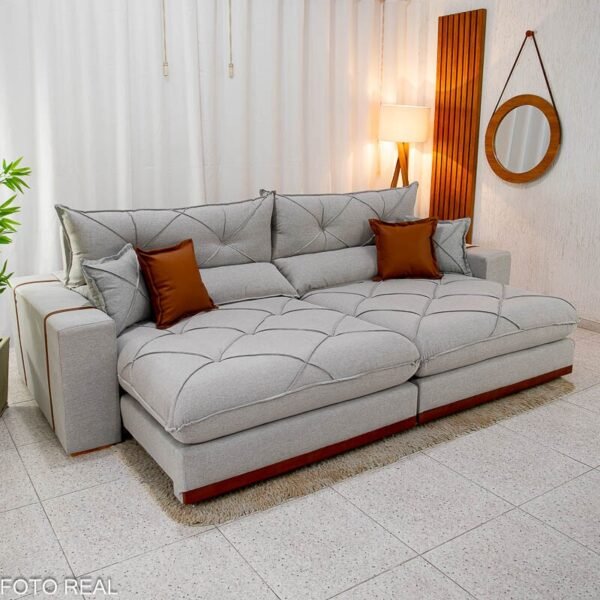 Sofá Retrátil Reclinável Gran Bello 2.90m Linho Cinza 31 - Molas Ensacadas