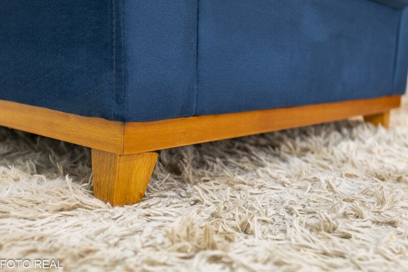 Sofá Áustria 3 Lugares + Poltrona Áustria Veludo Azul A16 - Imagem 9