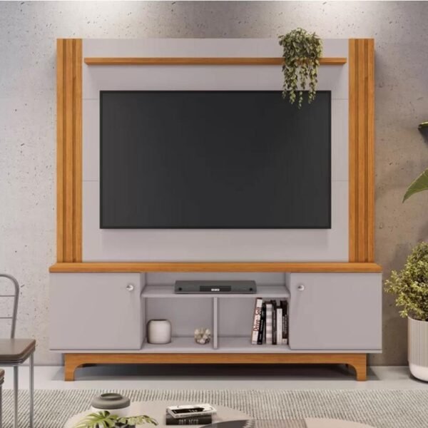 Home Bálsamo Larg. 1.50m Cinamomo/Off C/ Detalhe Ripado para TV até 65" - JCM