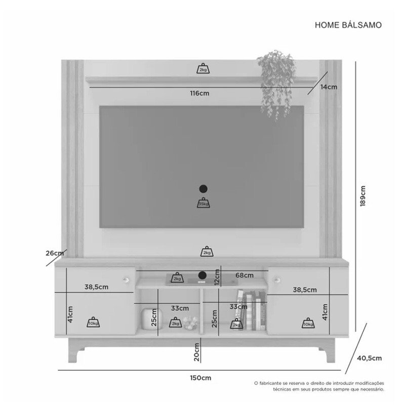 Home Bálsamo Larg. 1.50m Cinamomo/Off C/ Detalhe Ripado para TV até 65" - JCM - Imagem 3