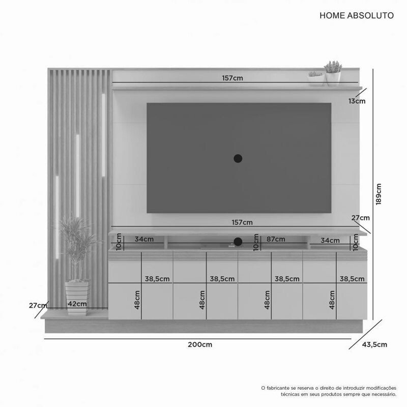Home Absoluto Larg. 2.00m Cinamomo/Off Ripado C/ Led para TV até 65" - JCM - Imagem 2