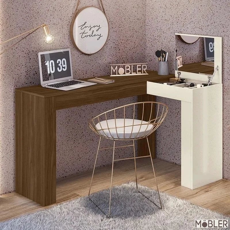 Escrivaninha Penteadeira de Canto Jade Freijo/Off - Mobler