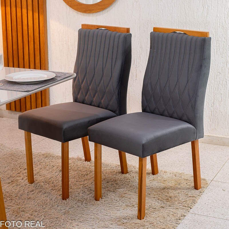 2 Cadeiras Genova Veludo Cinza 507 - Art Assentos - Imagem 2